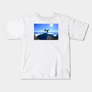 Alpine Jackdaws Panorama / Swiss Artwork Photography Kids T-Shirt